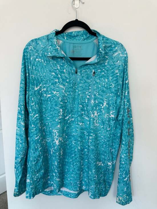 Silver Bait Tops - Silver Bait Long Sleeve 1/4 Zip Athletic Pullover Shirt Teal White Camo
